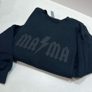 Mama Lightning Bolt Black Gildan Sweatshirt, XL size, new never used,puff design